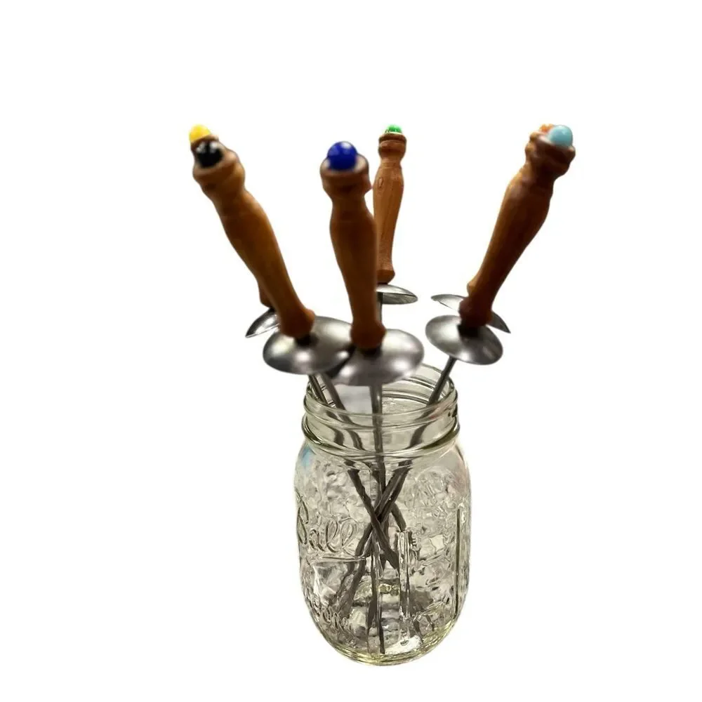 Vintage Mid-Century Cocktail Picks/Fondue– Set of 6 Wooden Handles w/ Color Tips
